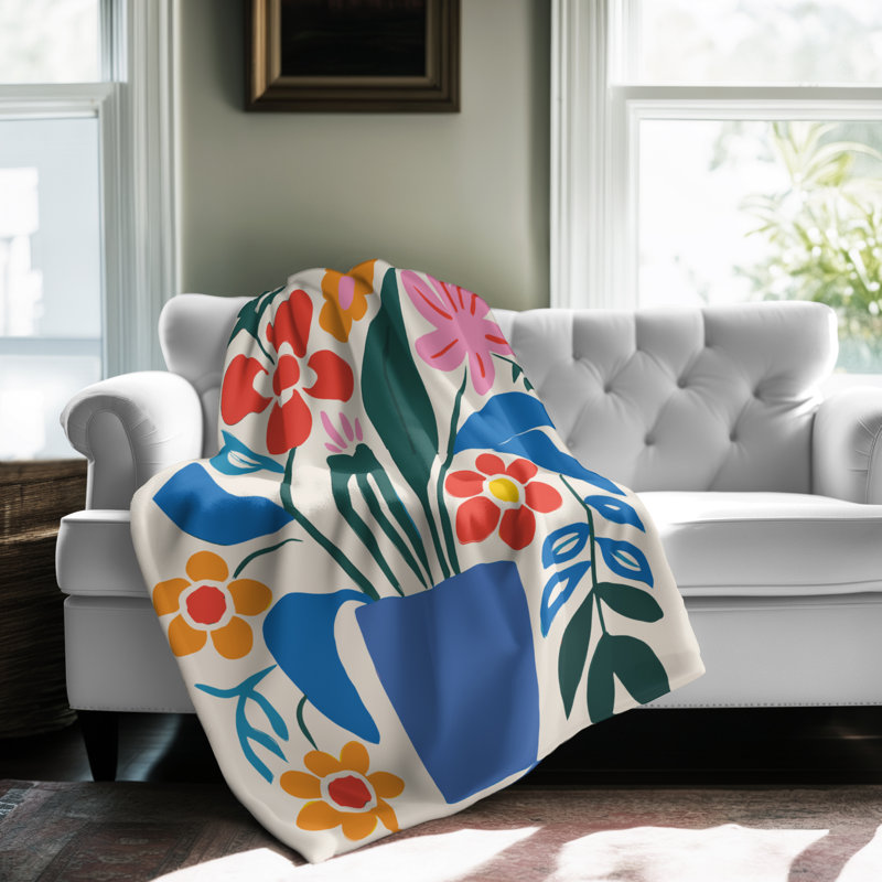 «Bright Blossom Dance» - couverture en sherpa de qualité supérieure 1 pièce - reproduction d'art luxueuse, Grand lit