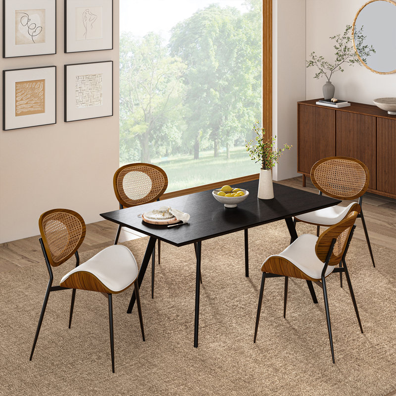 Ema Modern Faux Leather Dining Chair Set, Beige, 4