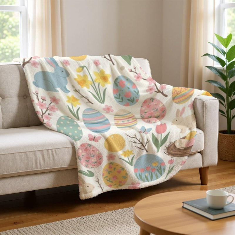 Jeté de luxe en peluche de Pâques avec des lapins de Pâques, un jeté floral pour canapé, des jetés légers et chauds pour canapé-lit, salon au printemps, 30 x 40 pouces