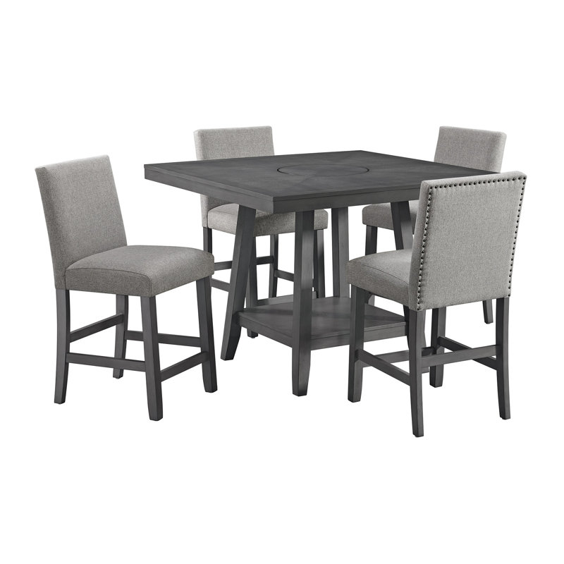 Goodloe Counter Height Dining Set In Grey-Table And Chairs, 5 Pieces: Table, 4 Chairs