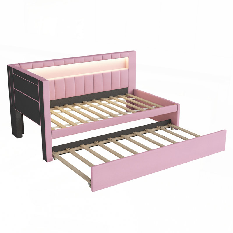 Lit contemporain à DEL avec couchette à ports USB et structure en bois robuste pour un confort accru et une utilisation accrue de l'espace