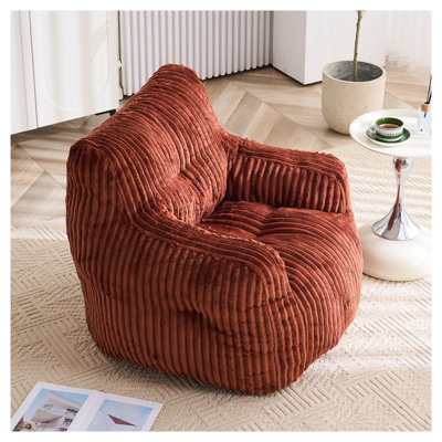 Modern Corduroy Bean Bag Chair with Memory Foam Filling, Red
