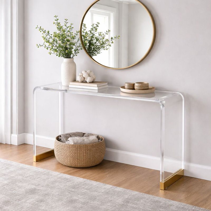 Liora Acrylic Console Table with Gold Accent Base