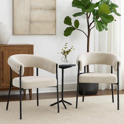 Ensemble de 2 chaises de salle à manger Jexy, dossier noir, métal noir, siège beige