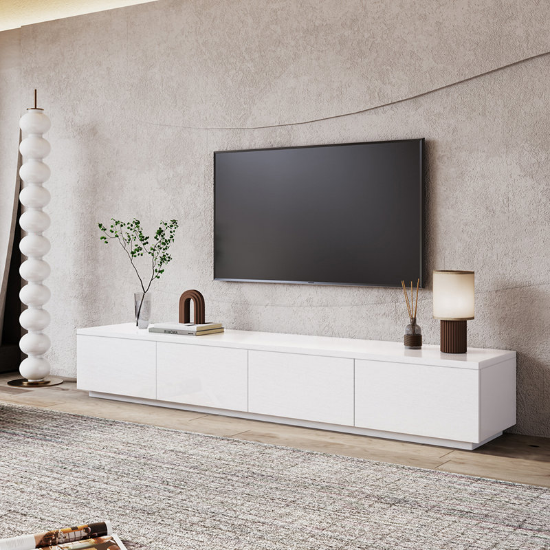 Comerico Modern Wood TV Stands, Minimalist Long Media Console with 4 Drawers, 75" W, White
