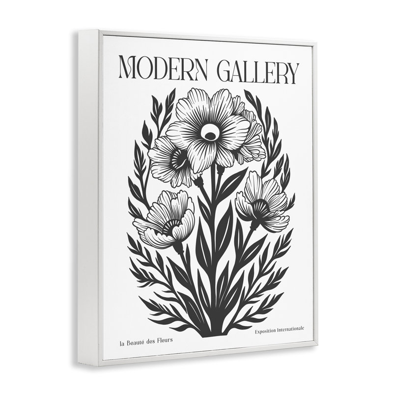 Fleurs avec fougères courbées, estampe numérique encadrée, H 20 po x l 16 po, Giclée encadrée blanc bord de mer