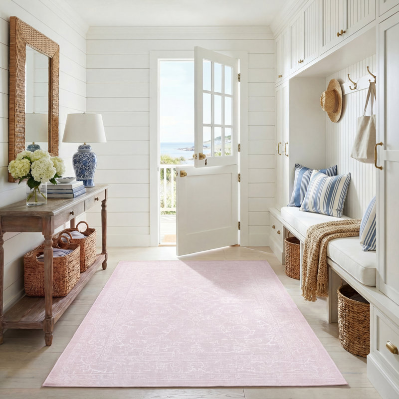 Tapis oriental d'intérieur / extérieur Judon Performance, Soft Pink/Ivory, Rectangle 5 pi 3 po x 7 pi 7 po