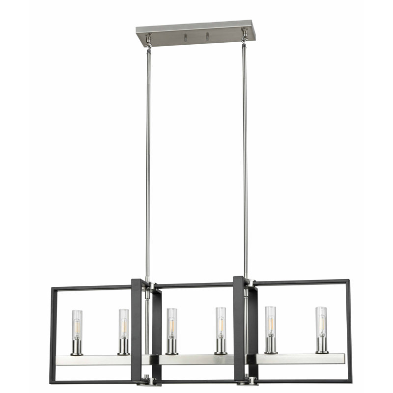 Luminaire suspendu linéaire pour îlot de cuisine 6 lumières Nahlia, Nickel satiné / graphite