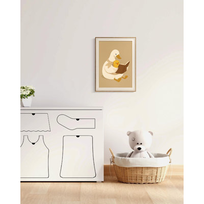 Minimalist Duck Reading to Duckling Framed Wall Art for Nursery and Neutral Decor