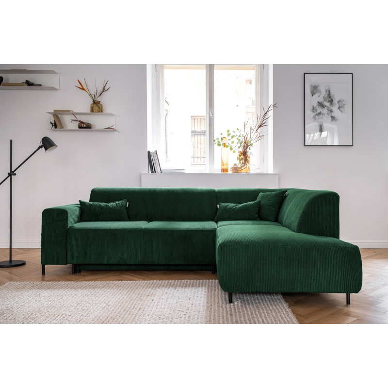 Cuddly Mia Corner Sofa Bed, Bottle Green, Right facing