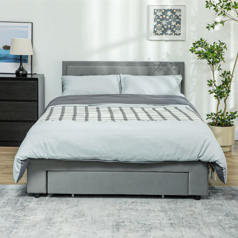 Anindo Upholstered Storage Bed, European Double (104 cm x 193.5 cm), Grey
