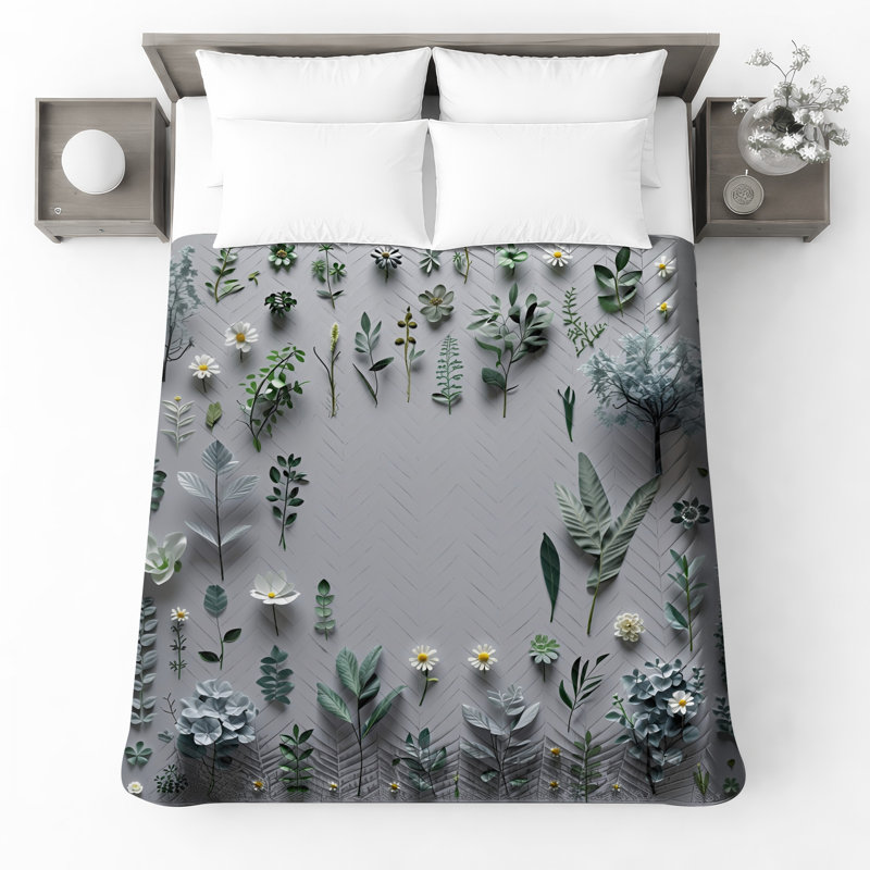 Couvre-lit matelassé à motif botanique assorti toutes tailles, Très grand lit