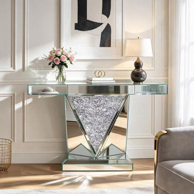 Mirrored Crushed‑Diamond V‑Shaped Console Table