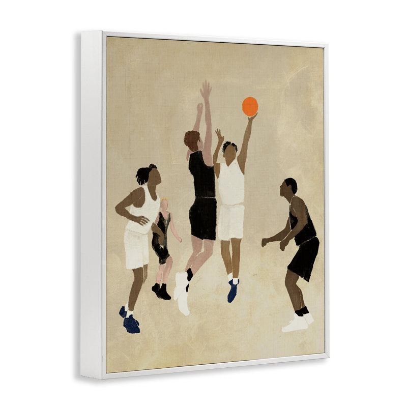 Joueurs avec basketball gris, estampe numérique de Daphne Polselli, Cadre blanc, H 20 po x l 16 po