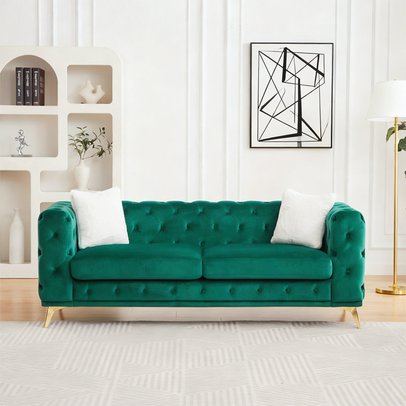 Canapé moderne pour le salon, Vert, H 30,25 po x l 82,5 po x P 32,75 po