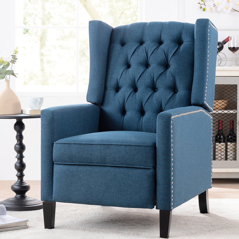 Fauteuil inclinable bleu de 27,82 po de largeur - matériau grand teint, boucle ardillon à dossier profond, 3 réglages réglables pour une assise confortable, fabrication en bois massif et contreplaqué, ressorts en «S»