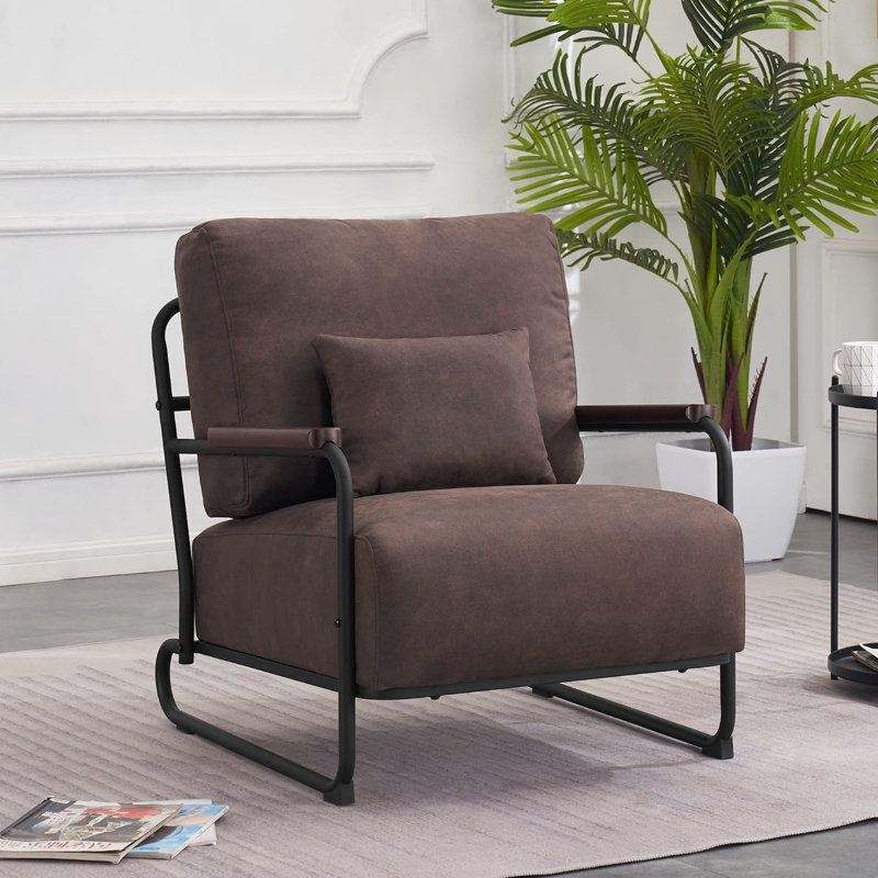 Accent Chair, Upholstered Reading Chair, Wooden Armrests Guest Chair, Brown