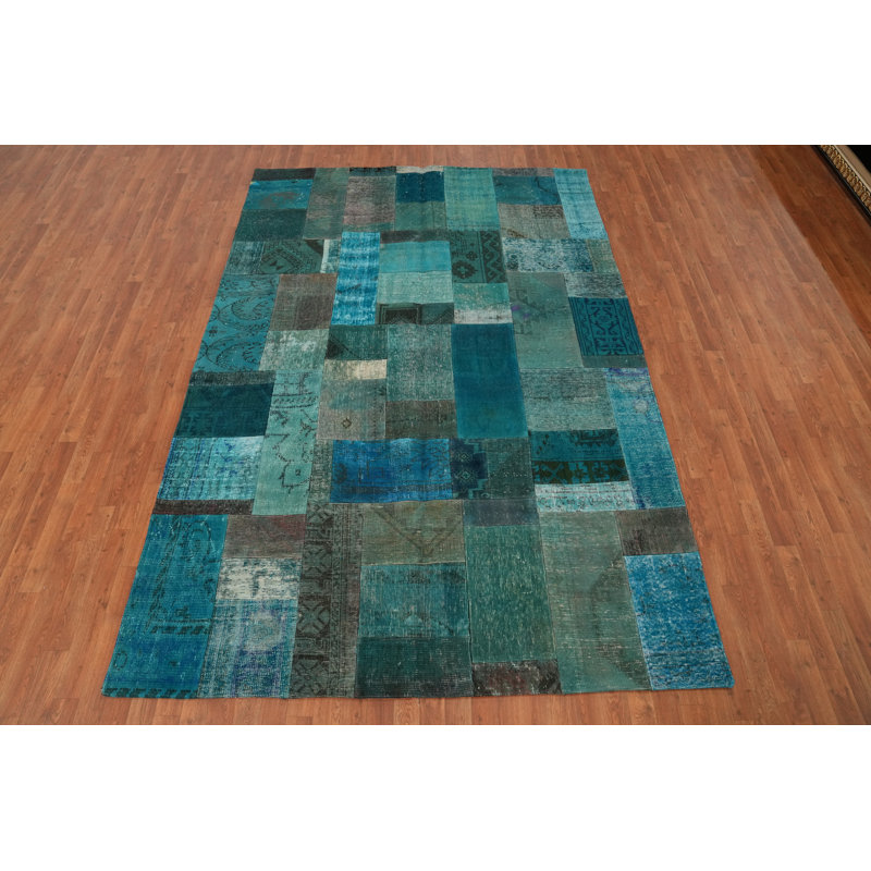 Wool Geometric Patchwork Distressed Area Rug 7x10