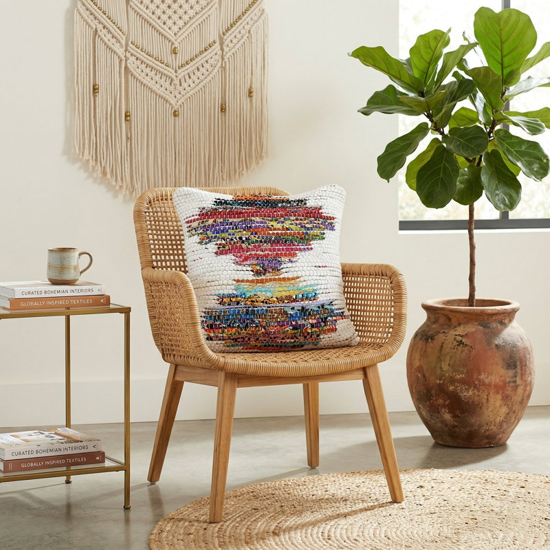 Chindi Handmade Geometric Multicolor 100% Cotton Throw Pillow, Square 20"
