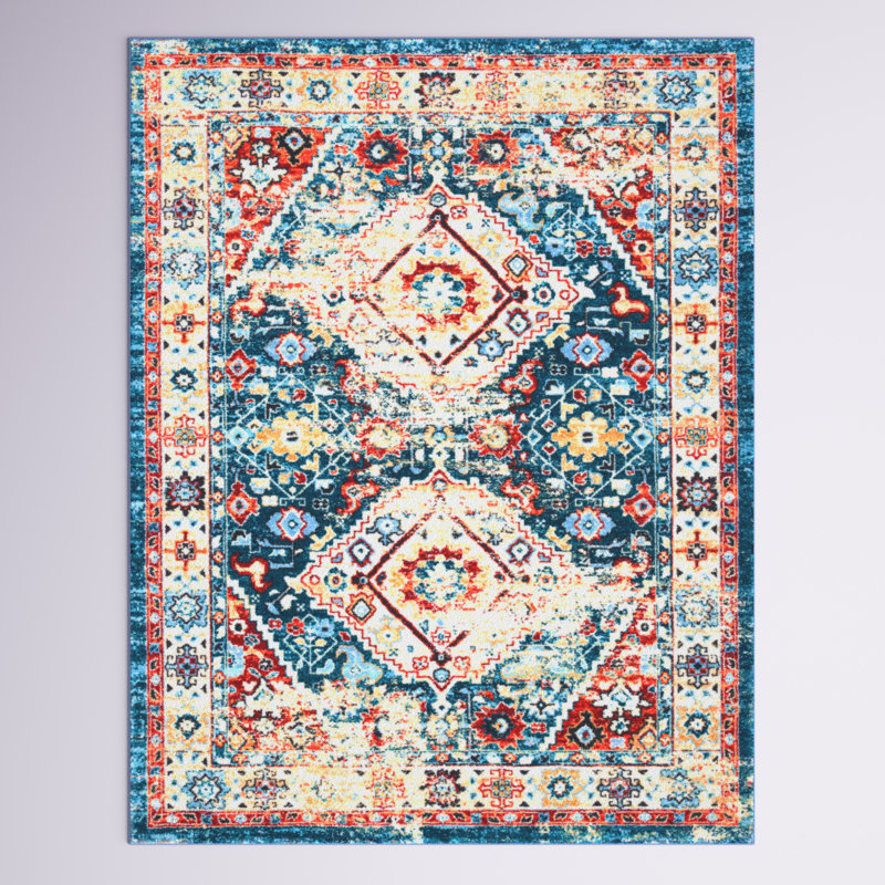 Tapis oriental bleu / doré Manado, Rectangle 4 pi 5 po x 6 pi