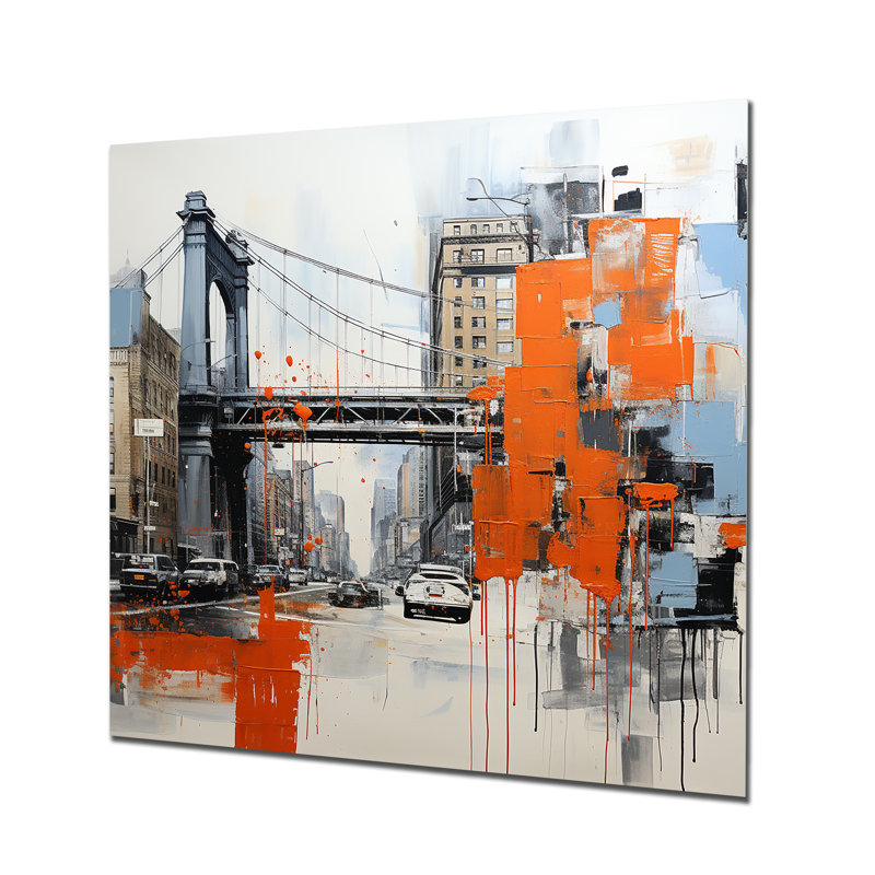 Blue And Orange Pop Art Boston Cityscape - Coastal Metal Wall Art, 29" H x 29" W