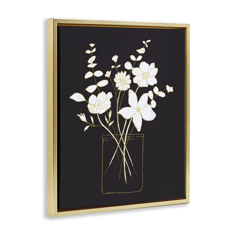 Art mural sur toile flottante Classy White Flowers par Nan, Cadre flottant métallique doré, H 21 po x l 17 po
