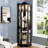 Lighted Glass Display Cabinet Corner Curio Cabinet With Adjustable Shelves Carved Cherry Decoration Wine Cabinet Perfect For Home Or Office Use-BLACK-812949398
