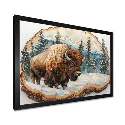 Bison américain dans une glissade en bois, paysage de forêt II - bison, art mural