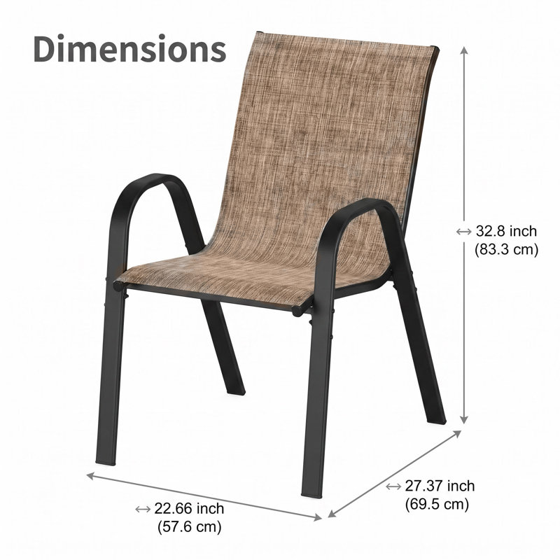 Ensemble de 6 chaises de salle à manger de patio empilables empilables, toutes saisons, avec structure en métal thermolaqué