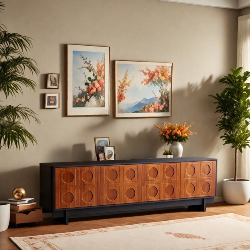 Meuble télé style français avec rangement rétro, 78.74"