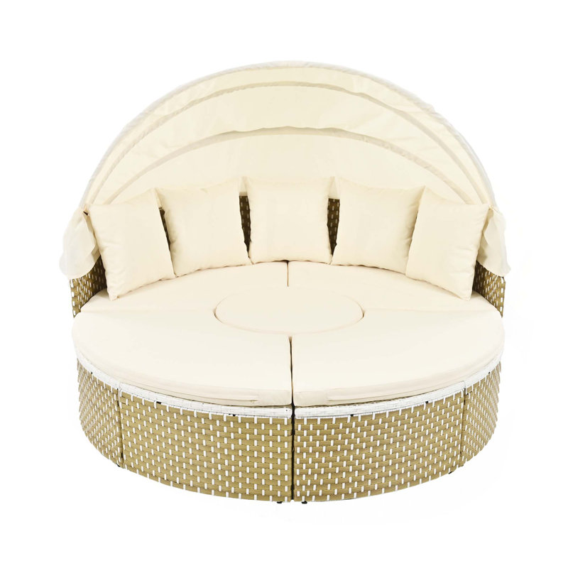 Ensemble de canapé modulaire d'extérieur rond en rotin pour deux personnes, Beige, Naturel