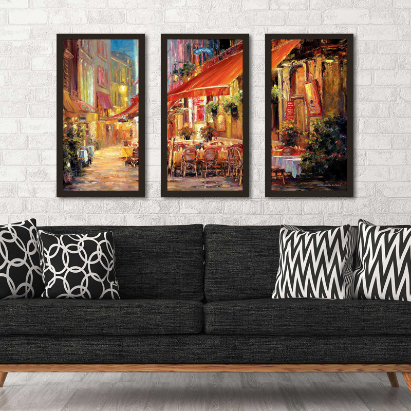 «Cafe in Light» par Haixia Liu - peinture sur cadre 3 pièces, L 40,5 po x H 25,5 po x P 1 po