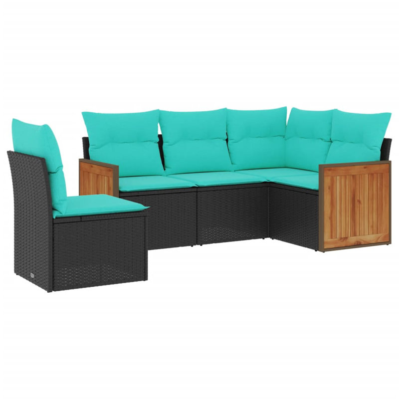  Ensemble de canapé de patio 5 pièces avec coussins en rotin de polyester noir