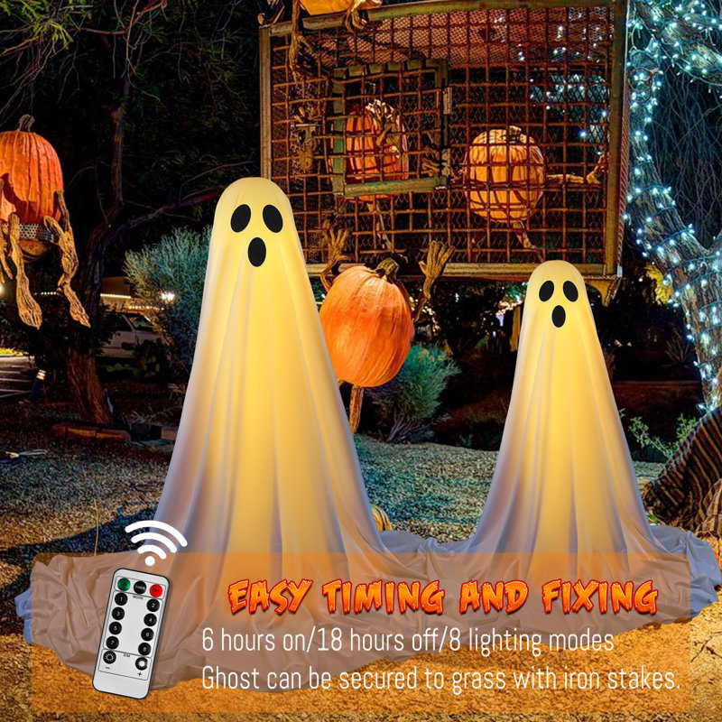 2Packs Halloween Decorations Outdoor,Halloween Party Decorations Indoor,Spooky Ghost Decor With Remote Control String Lights,Halloween Ghost Lights For Porches Yards Gardens Lawn