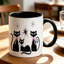 Cute Retro Black Cat Mug with Pink Bow And Starburst Design - Ceramic Coffee Cup Suitable for Tea, Milk.