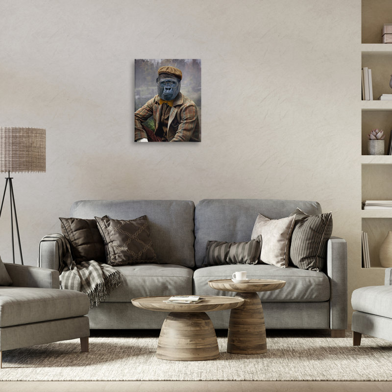 «Vintage Gorilla Portrait», art mural sur toile par Karen Burke, H 20 po x l 16 po