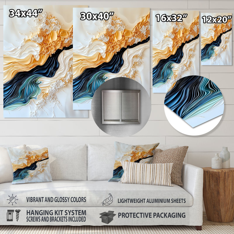 «Abstract Coastal Blue Echo Landscape II», impression murale moderne sur métal, H 20 po x l 12 po x P 0,84 po