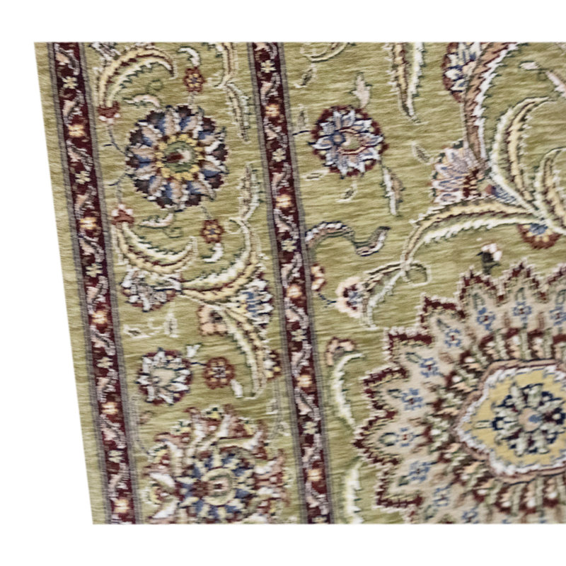 Tapis unique vert clair / ivoire / rouge noué à la main de haute qualité
