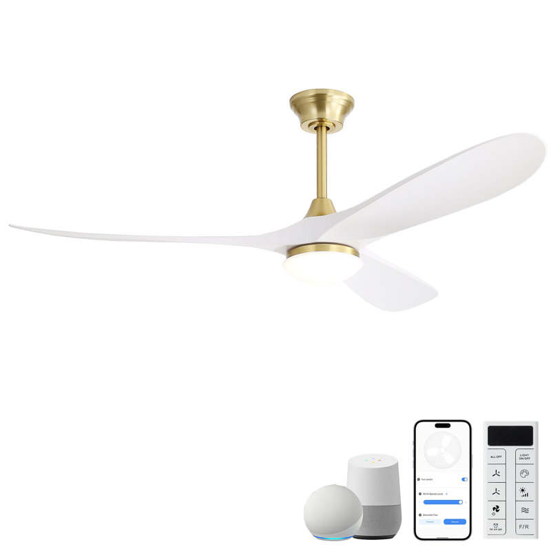 Ventilateur de plafond intelligent avec lumière, application intelligente et télécommande, moteur à courant continu, minuterie 1H / 4H / 8H, idéal pour les grands espaces