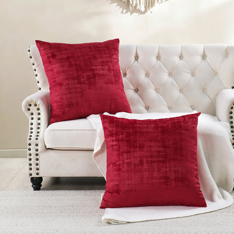 Textured Velvet Euro Reversible Pillow Cover, Tango Red