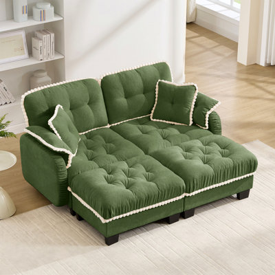 Canapé en forme de U en chenille avec 4 coussins, repose-pieds mobile et garniture capitonnée matelassée à conception ergonomique, canapé à assise profonde facile à assembler pour le salon