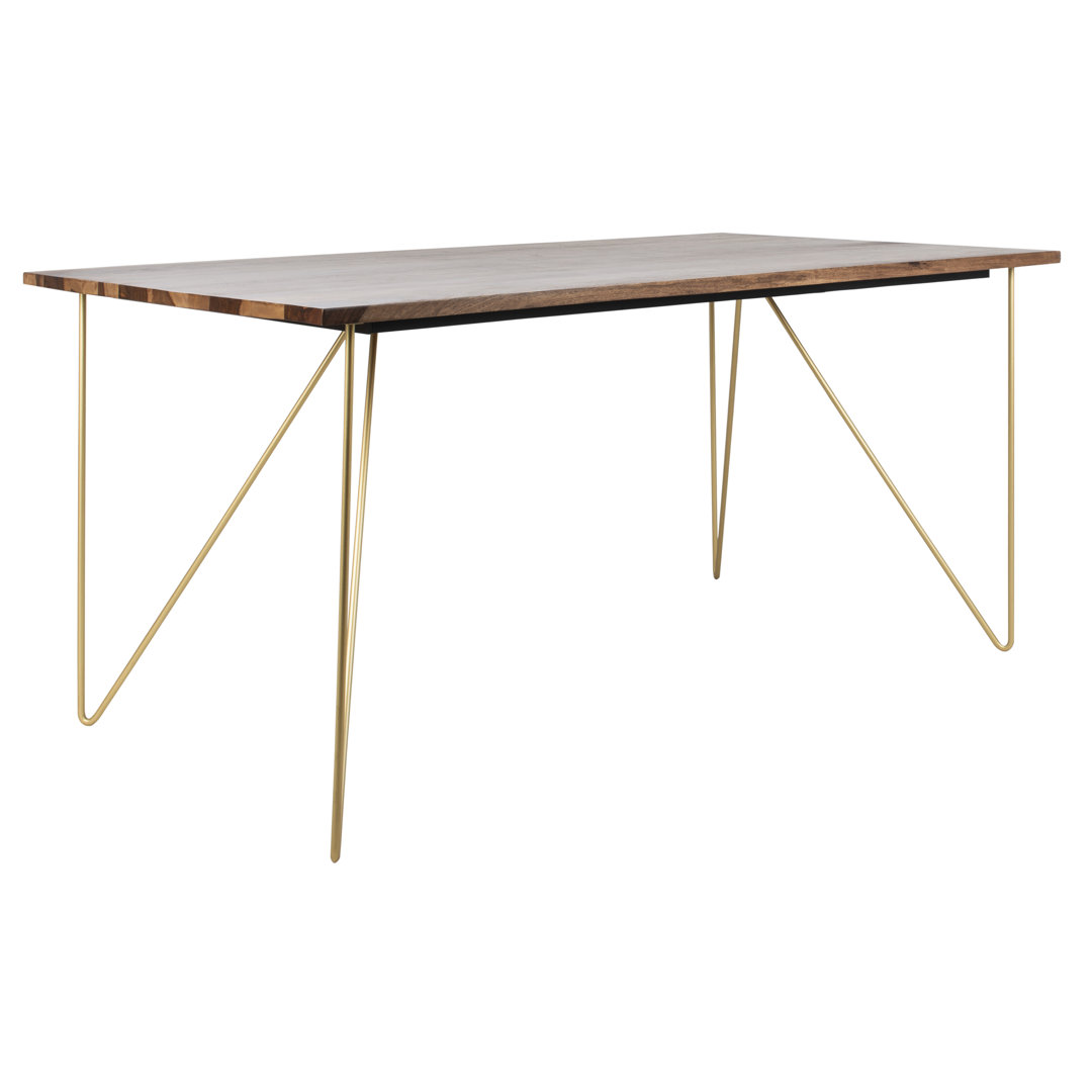 Devin Walnut Solid Wood Top Metal Base Dining Table Wrought Studio™