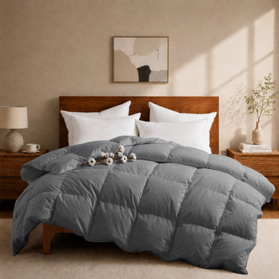 All Season White Goose Feather & Down Comforter Duvet Insert with 300TC 100% Cotton Cover, California King
