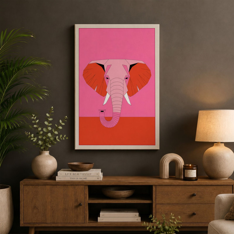 Elephant Geometric - Wrapped Canvas, 18x12 - 45.7 x 30.5 cm, White Border