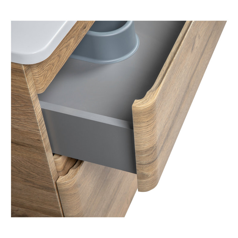 Kalleb 31.3'' Single Bathroom Vanity with Ceramic Top with Mirror, Natural Teak