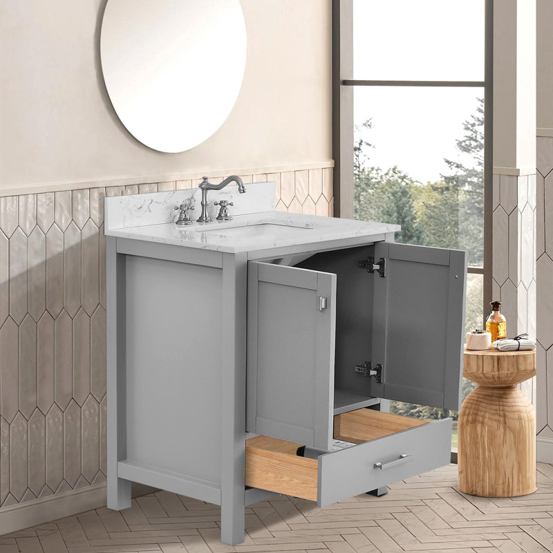 Meuble-lavabo moderne autoportant, Gris/argent, 30"