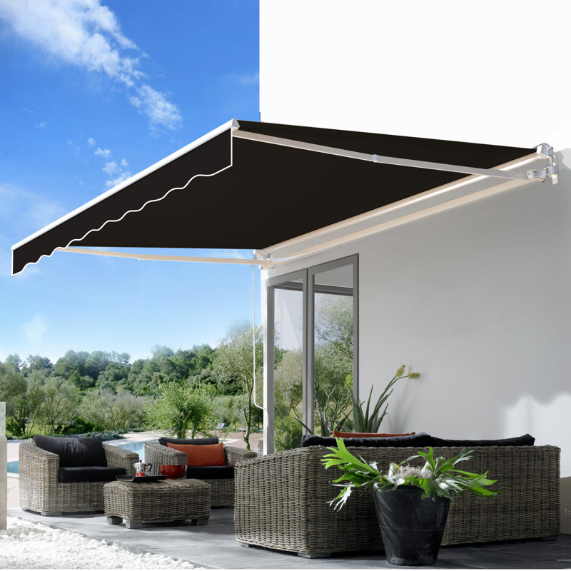 Auvent de terrasse à pente manuelle AECOJoy, l 156 po x P 120 po, Noir, Couleur unie