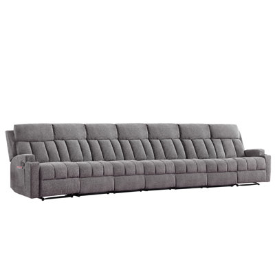 7-Seater Manual Recliner Sofa With Cup Holders & Pocket Storage