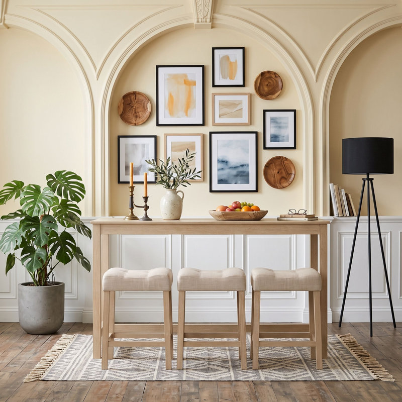 Ensemble de table de bar rustique 4 pièces avec port de chargement intégré et tabourets rembourrés pour cuisine ou salon