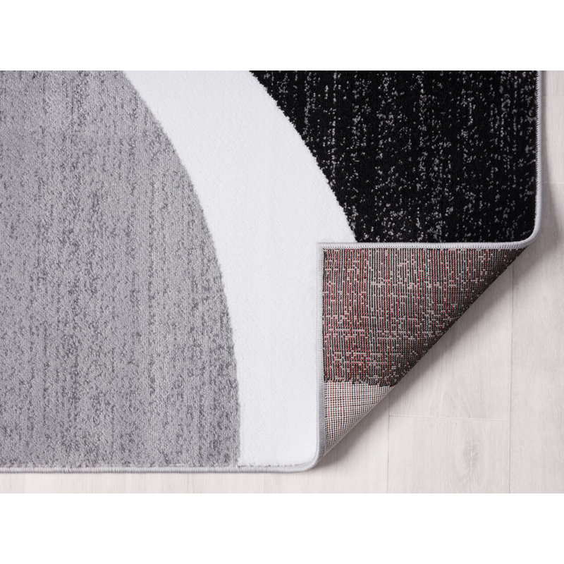 Abstract Machine Woven Gray/Black Area Rug, Rectangle 4' x 5'